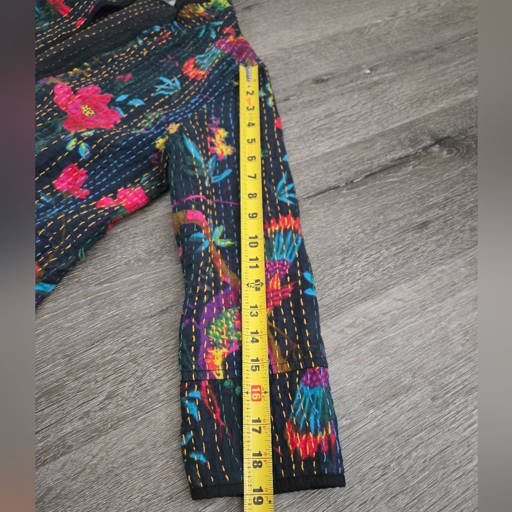 Bohemian Floral Birds Cotton Black Long Jacket Size Small - Picture 12 of 14